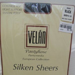 Ladies Pantyhose Size Queen 1X-2X VELAN Silken Sheers Control Top Black - NEW